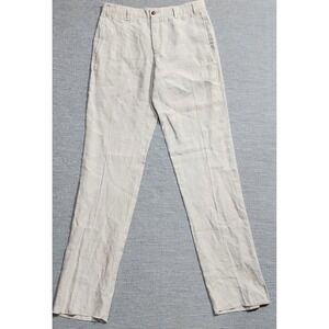 Zanella Devon Linen Trousers Beige Flat Front Tailored Pants Men 36